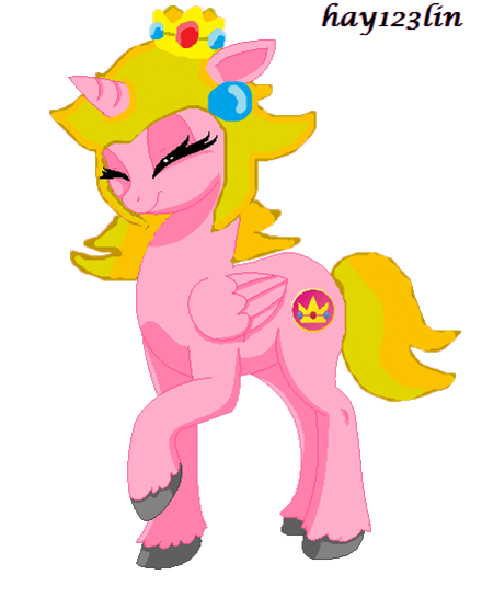 Size: 440x546 | Tagged: safe, artist:hay123lin, artist:rain-approves, derpibooru import, ponified, alicorn, pony, mario, princess peach, solo, super mario bros., unshorn fetlocks