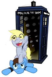 Size: 1244x1825 | Tagged: safe, artist:niksiekins, derpibooru import, derpy hooves, doctor whooves, time turner, pegasus, pony, doctor who, doctorderpy, female, male, mare, ninth doctor, shipping, straight, tardis