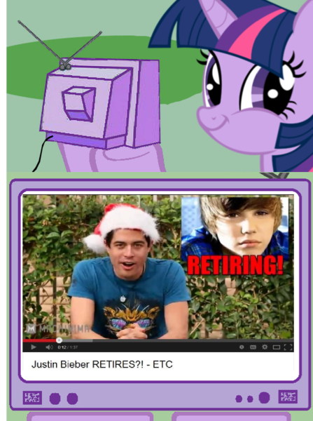 Size: 575x771 | Tagged: safe, derpibooru import, exploitable meme, justin bieber, meme, obligatory pony, tv meme, twiface, youtube