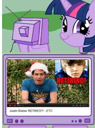 Size: 575x771 | Tagged: safe, derpibooru import, exploitable meme, justin bieber, meme, obligatory pony, tv meme, twiface, youtube