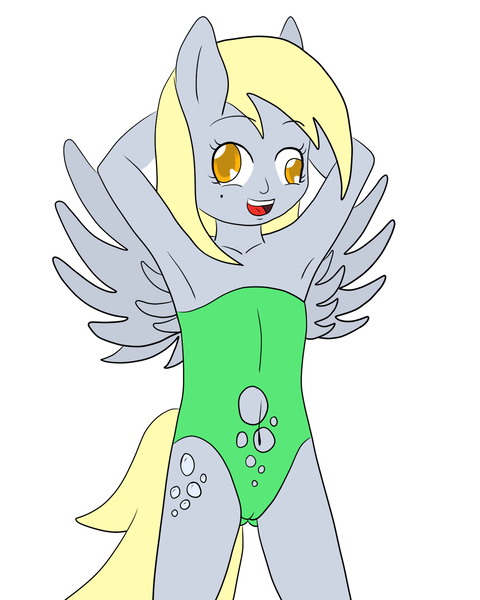 Size: 1200x1500 | Tagged: anthro, armpits, artist:anonjg, cameltoe, derpibooru import, derpy hooves, female, human facial structure, leotard, questionable, solo, solo female