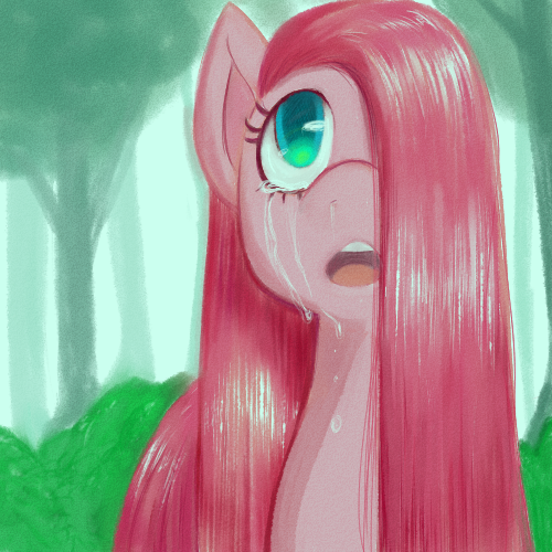 Size: 500x500 | Tagged: artist:muffychan83, crying, derpibooru import, forest, pinkamena diane pie, pinkie pie, sad, safe, solo