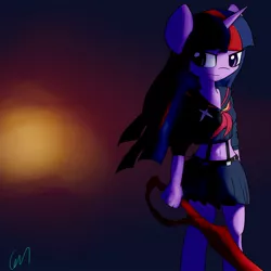 Size: 894x894 | Tagged: anthro, artist:greeny-nyte, belly button, crossover, derpibooru import, kill la kill, midriff, ryuko matoi, safe, senketsu, solo, sword, twilight sparkle