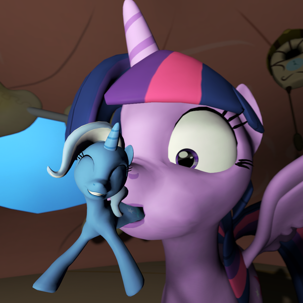 Size: 1080x1080 | Tagged: safe, derpibooru import, trixie, twilight sparkle, twilight sparkle (alicorn), alicorn, pony, 3d, female, fetish, mare, micro, sfm pony, source filmmaker, twipred, vore, wat