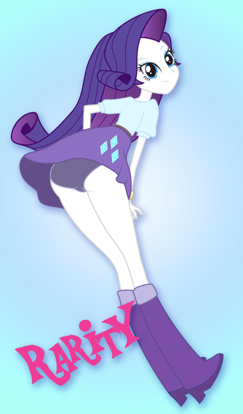 Size: 586x1000 | Tagged: suggestive, artist:irako, derpibooru import, rarity, equestria girls, adorasexy, ass, beautiful, beautisexy, blue eyes, boots, butt, clothes, cute, female, high heel boots, legs, miniskirt, panties, pixiv, purple hair, purple underwear, raribetes, raripanty, rearity, sexy, shirt, shoes, short shirt, skirt, solo, solo female, thighs, underwear, upskirt, woman