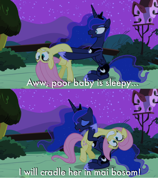 Size: 640x720 | Tagged: bone-crushing snuggles, chowder, comic, derpibooru import, duo, edit, edited screencap, faic, fluttershy, hape, hug, image macro, luna eclipsed, princess luna, safe, screencap, screencap comic