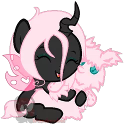 Size: 461x465 | Tagged: artist:ipandacakes, changeling, changeling oc, cute, derpibooru import, eyes closed, heart, hybrid, interspecies offspring, magical lesbian spawn, oc, oc:pomf puff, offspring, parent:oc:fluffle puff, parent:queen chrysalis, parents:canon x oc, parents:chrysipuff, pink changeling, safe, simple background, transparent background, unofficial characters only, vector, watermark