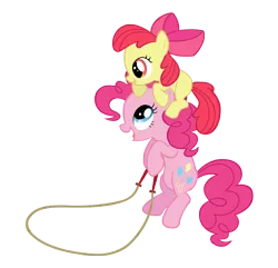 Size: 6225x6000 | Tagged: safe, artist:kired25, deleted from derpibooru, derpibooru import, apple bloom, pinkie pie, earth pony, pony, a friend in deed, absurd resolution, duo, jump rope, pony hat, simple background, skipping rope, transparent background, vector