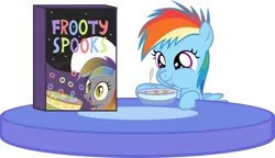 Size: 2222x1280 | Tagged: safe, artist:zacatron94, derpibooru import, rainbow dash, bat pony, pegasus, pony, breakfast, cereal, cute, dashabetes, female, filly, filly rainbow dash, slit eyes, solo, spoon, table