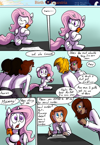 Size: 1276x1847 | Tagged: artist:shieltar, cewestia, comic, comic:birth of equestria, cute, cutelestia, derpibooru import, dialogue, filly, human, oc, oc:grace harmony, philomena, princess celestia, safe, younger