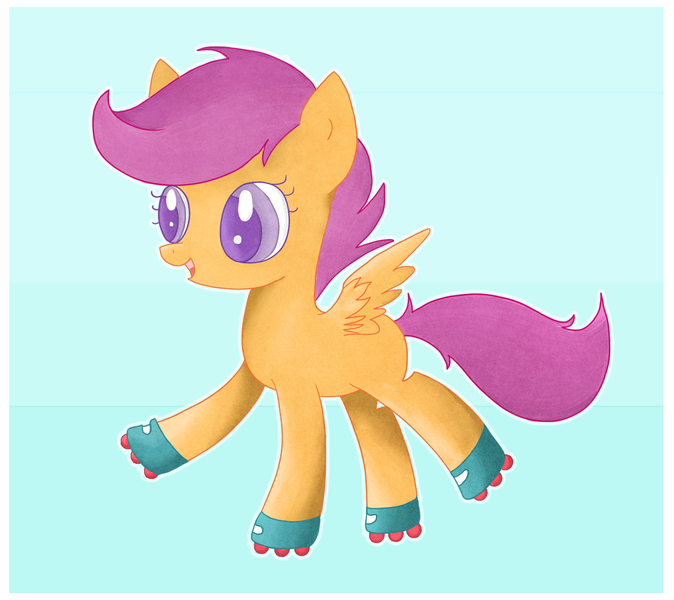 Size: 1460x1300 | Tagged: artist:polkadot-cat, derpibooru import, roller skates, safe, scootaloo, solo