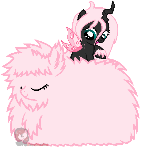 Size: 460x483 | Tagged: artist:ipandacakes, changeling, changeling oc, derpibooru import, eyes closed, heart, hybrid, interspecies offspring, magical lesbian spawn, oc, oc:fluffle puff, oc:pomf puff, offspring, parent:oc:fluffle puff, parent:queen chrysalis, parents:canon x oc, parents:chrysipuff, pink changeling, safe, simple background, transparent background, unofficial characters only, vector