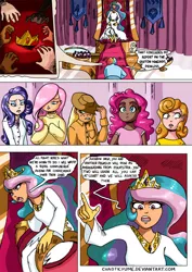 Size: 752x1063 | Tagged: applejack, artist:chaoticyume, carrot top, dark skin, derpibooru import, fluttershy, golden harvest, human, humanized, light skin, pinkie pie, princess celestia, rainbow dash, rarity, safe