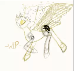 Size: 2296x2225 | Tagged: safe, derpibooru import, princess luna, crying, curved horn, magic, makeup, sketch, wip