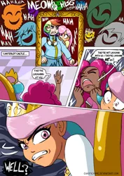 Size: 752x1063 | Tagged: artist:chaoticyume, comic, dark skin, derpibooru import, fluttershy, human, humanized, light skin, pinkie pie, princess celestia, rainbow dash, safe