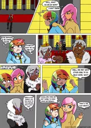 Size: 752x1063 | Tagged: artist:chaoticyume, comic, derpibooru import, fluttershy, gilda, human, humanized, light skin, moderate dark skin, rainbow dash, safe