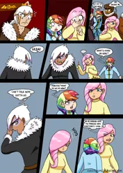 Size: 752x1063 | Tagged: artist:chaoticyume, comic, derpibooru import, fluttershy, gilda, human, humanized, light skin, moderate dark skin, rainbow dash, safe