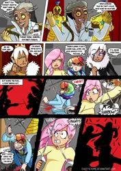 Size: 752x1063 | Tagged: artist:chaoticyume, comic, derpibooru import, discord, fluttershy, gilda, human, humanized, light skin, moderate dark skin, rainbow dash, safe