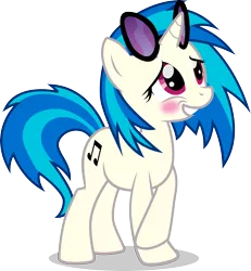 Size: 4948x5362 | Tagged: safe, artist:benybing, derpibooru import, vinyl scratch, pony, unicorn, absurd resolution, blushing, cutie mark, female, hooves, horn, mare, shy, simple background, smiling, solo, sunglasses, teeth, transparent background, vector