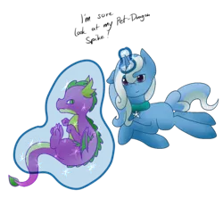 Size: 500x500 | Tagged: safe, artist:dreams-of-the-broken-kids, derpibooru import, spike, trixie, dragon, pony, unicorn, alternate universe, ask, collar, dialogue, female, male, mare, simple background, transparent background, tumblr