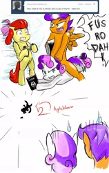 Size: 800x1266 | Tagged: apple bloom, artist:starykrow, ask the cmc, cutie mark crusaders, derpibooru import, safe, scootaloo, sweetie belle, tumblr