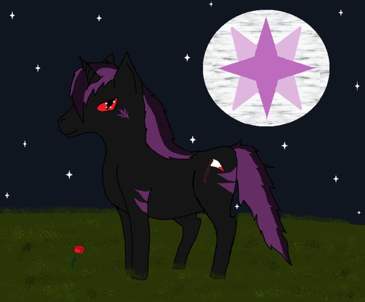 Size: 924x765 | Tagged: safe, artist:syra-stark, derpibooru import, oc, unofficial characters only, pony, unicorn, grim reaper, moon, night, rose, solo, stars