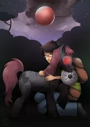 Size: 2480x3507 | Tagged: artist:x-nekopunch-x, blood, blood moon, commission, crying, derpibooru import, everfree forest, fanfic art, fanfic:the lost element, glowing eyes, high res, hug, human, night, oc, oc:mitta, sad, semi-grimdark, story of the blanks, unofficial characters only, zombie