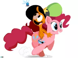 Size: 1024x768 | Tagged: artist:tierraverde, crossover, derpibooru import, duo, parasprite, pinkie pie, pony ride, riding, safe, simple background, wander over yonder, wander (wander over yonder), white background