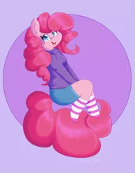 Size: 665x852 | Tagged: anthro, artist:daikaluff, clothes, cute, derpibooru import, happy, missing shoes, pinkie pie, safe, socks, solo, striped socks