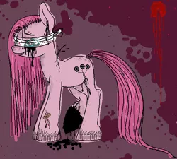 Size: 617x555 | Tagged: artist:ponycide, bandage, blindfold, creepypasta, derpibooru import, grimdark, pinkamena diane pie, pinkie pie, solo, zalgo, zalgo pie