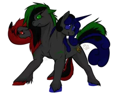 Size: 900x720 | Tagged: artist:phenoxfire, cerberus, derpibooru import, esmeralda, multiple heads, oc, safe, sapphire, scarlet, solo, three-headed pony, three heads, unofficial characters only