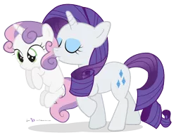 Size: 900x690 | Tagged: artist:dm29, carrying, cross-eyed, cute, derpibooru import, diasweetes, duo, eyes closed, frown, julian yeo is trying to murder us, mouth hold, raised hoof, rarity, safe, scruff, simple background, sisters, sweetie belle, transparent background, walking