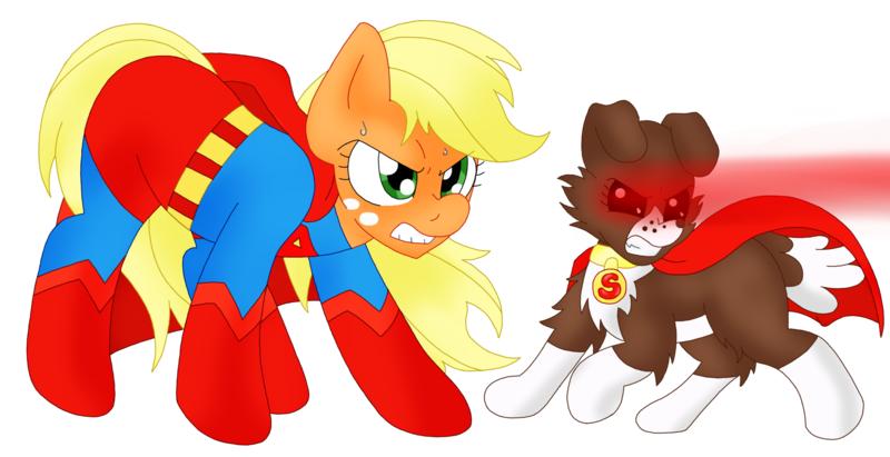 Size: 2149x1104 | Tagged: app-el, applejack, artist:blackbewhite2k7, crossover, derpibooru import, heat vision, krypto the superdog, parody, safe, simple background, superhero, superman, supermare, transparent background, vector, winona