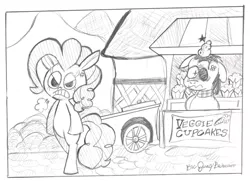 Size: 800x589 | Tagged: safe, artist:bickcomixx, derpibooru import, pinkie pie, pony, bipedal, monochrome, traditional art