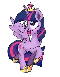 Size: 1547x1973 | Tagged: safe, artist:kittenlollipop, derpibooru import, twilight sparkle, twilight sparkle (alicorn), alicorn, pony, big crown thingy, derp, female, jewelry, mare, regalia, silly, silly pony, simple background, solo, tongue out, transparent background