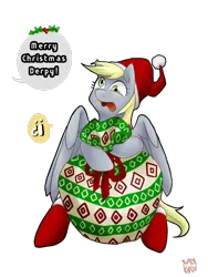 Size: 600x800 | Tagged: safe, artist:norang94, derpibooru import, derpy hooves, pegasus, pony, christmas, female, hat, mare, muffin, present, santa hat, solo