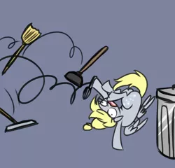 Size: 780x750 | Tagged: safe, artist:jitterbugjive, derpibooru import, derpy hooves, pegasus, pony, broom, female, mare, plunger, solo, trash can, whisk