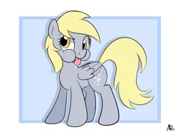 Size: 880x680 | Tagged: safe, artist:datahmedz, derpibooru import, derpy hooves, pony, :p, abstract background, cute, derpabetes, gookie, puffy cheeks, silly, silly pony, solo, tongue out