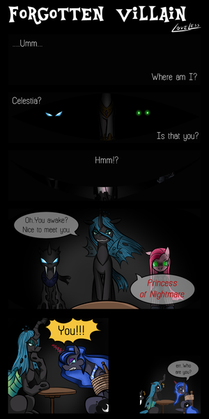 Size: 800x1599 | Tagged: artist:vavacung, changeling, comic, comic:to love god - to love mortal, derpibooru import, nightmare moon, pinkamena diane pie, pinkie pie, queen chrysalis, safe