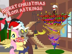 Size: 6624x4917 | Tagged: absurd resolution, ainsley harriott, angel, angel bunny, angelic bunny, artist:astringe, christmas, derpibooru import, discord, fluttershy, pun, safe, upside down, wat