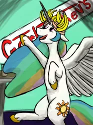 Size: 500x667 | Tagged: artist:thebathwaterhero, banana, dancing, derpibooru import, princess celestia, safe, solo