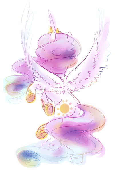 Size: 761x1107 | Tagged: artist:amphoera, back, backlighting, derpibooru import, princess celestia, safe, simple background, solo, spread wings, white background