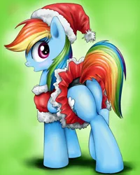 Size: 800x998 | Tagged: artist:xioade, black underwear, blushing, clothes, derpibooru import, dress, embarrassed, female, frilly dress, hat, panties, plot, rainbow dash, santa costume, santa hat, skirt, solo, solo female, suggestive, underwear, upskirt