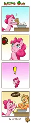 Size: 500x2000 | Tagged: applejack, apple pie, artist:norang94, baking, comic, cooking, derpibooru import, literal, pictogram, pie, pinkie pie, safe