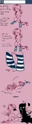 Size: 800x3094 | Tagged: safe, artist:xarakayx, derpibooru import, fluttershy, oc, pony, ask flutterstalker, bipedal, clothes, comic, dusk, flutterstalker, socks, striped socks, tumblr