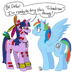 Size: 1500x1500 | Tagged: suggestive, artist:cartoonlion, artist:gcrebel, derpibooru import, rainbow dash, twilight sparkle, pegasus, pony, unicorn, adorkable, barbarian, bodypaint, bracelet, colored, cute, dork, feather, female, imminent sex, lesbian, mare, missing the point, misunderstanding, necklace, open mouth, paint on fur, shipping, smiling, spread wings, tail wrap, tribadism, tribal, tribalism, twidash, wide eyes, wingboner