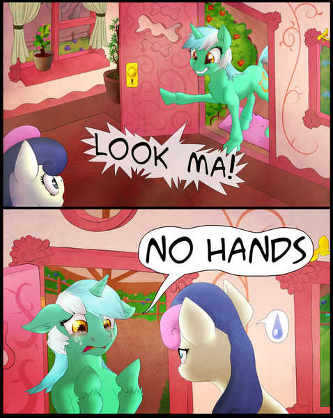 Size: 1000x1254 | Tagged: artist:xonxt, bon bon, bon bon is not amused, comic, crying, derpibooru import, hand, hooves, humie, lyra heartstrings, safe, sweetie drops, unshorn fetlocks