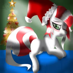 Size: 2000x2000 | Tagged: safe, artist:mrbrunoh1, derpibooru import, oc, oc:peppermint pattie, unofficial characters only, bedroom eyes, hat, santa hat, solo, wink