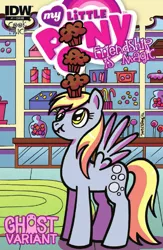 Size: 903x1388 | Tagged: safe, derpibooru import, idw, derpy hooves, pegasus, pony, collectible, comic, female, ghost variant, mare, muffin, scrunchy face, solo, variant