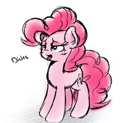 Size: 500x500 | Tagged: suggestive, artist:lightningnickel, derpibooru import, pinkie pie, bedroom eyes, daydream, drool, estrus, open mouth, smiling, solo, standing, tongue out, vulgar